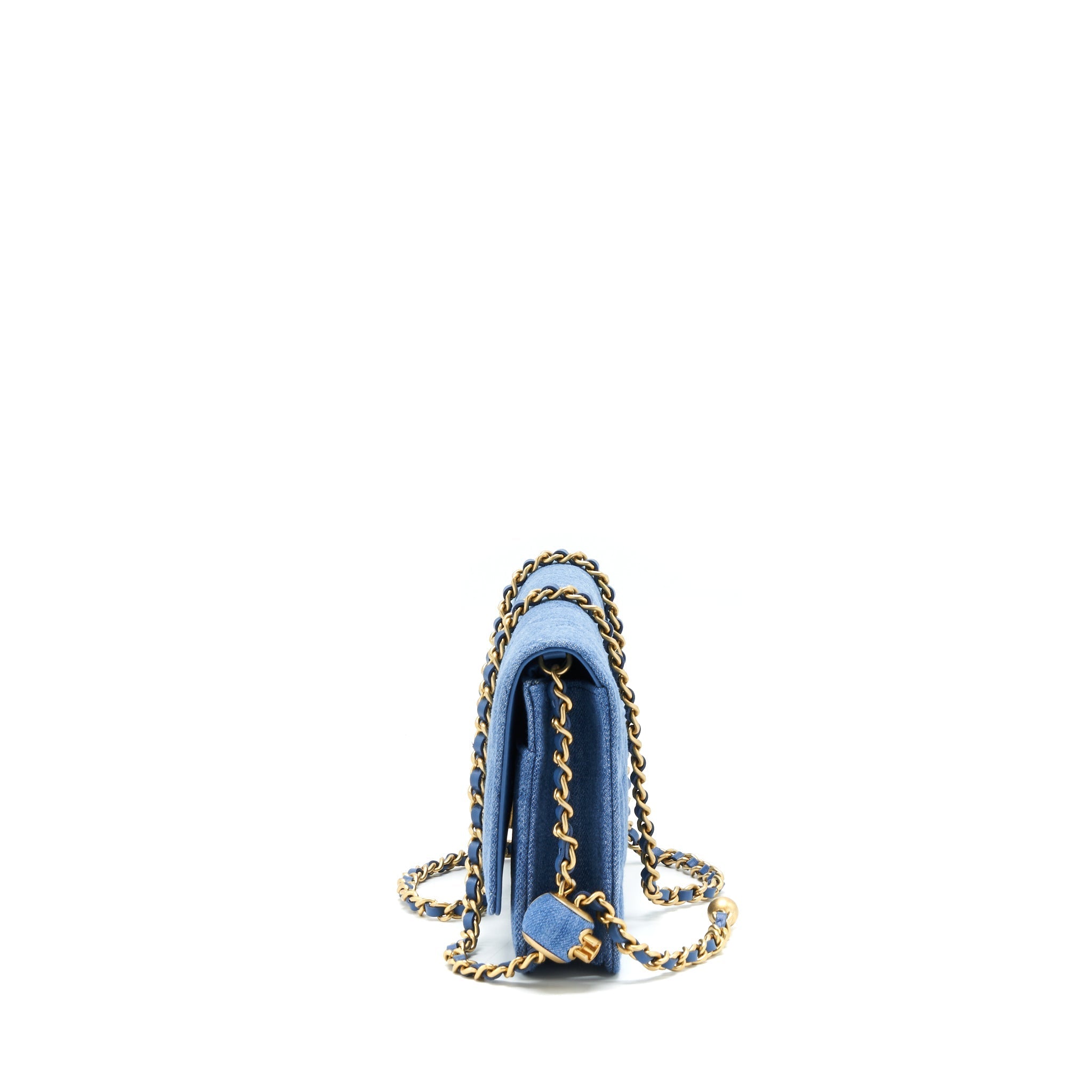 CHANEL 22C PEARL CRUSH WALLET ON CHAIN DENIM GHW