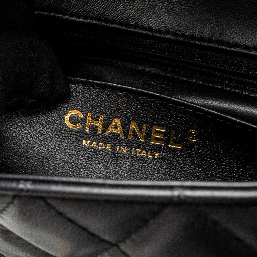 CHANEL MINI RECTANGULAR FLAP BAG LAMBSKIN BLACK RGHW (MICROCHIP)