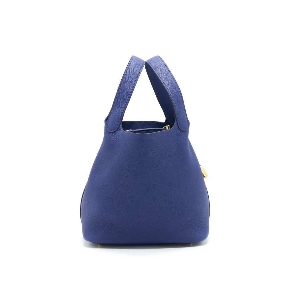 HERMES PICOTIN 22 LOCK BAG TAURILLON MAURICE LEATHER BLUE SAPHIR WITH GHW