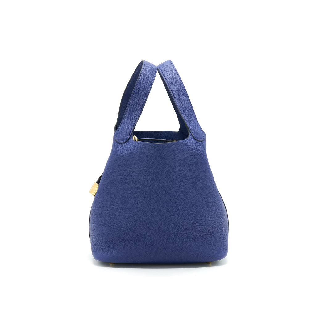 HERMES PICOTIN 22 LOCK BAG TAURILLON MAURICE LEATHER BLUE SAPHIR WITH GHW