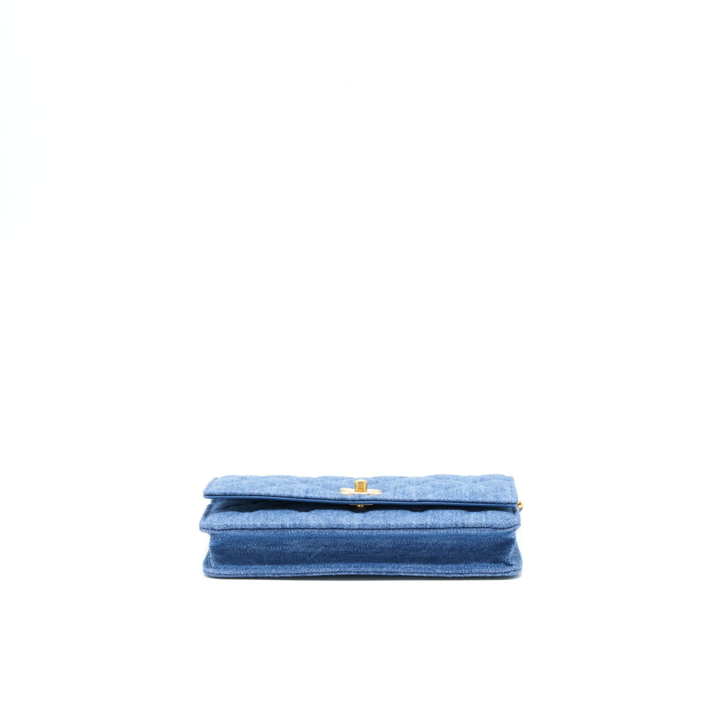 CHANEL 22C PEARL CRUSH WALLET ON CHAIN DENIM GHW