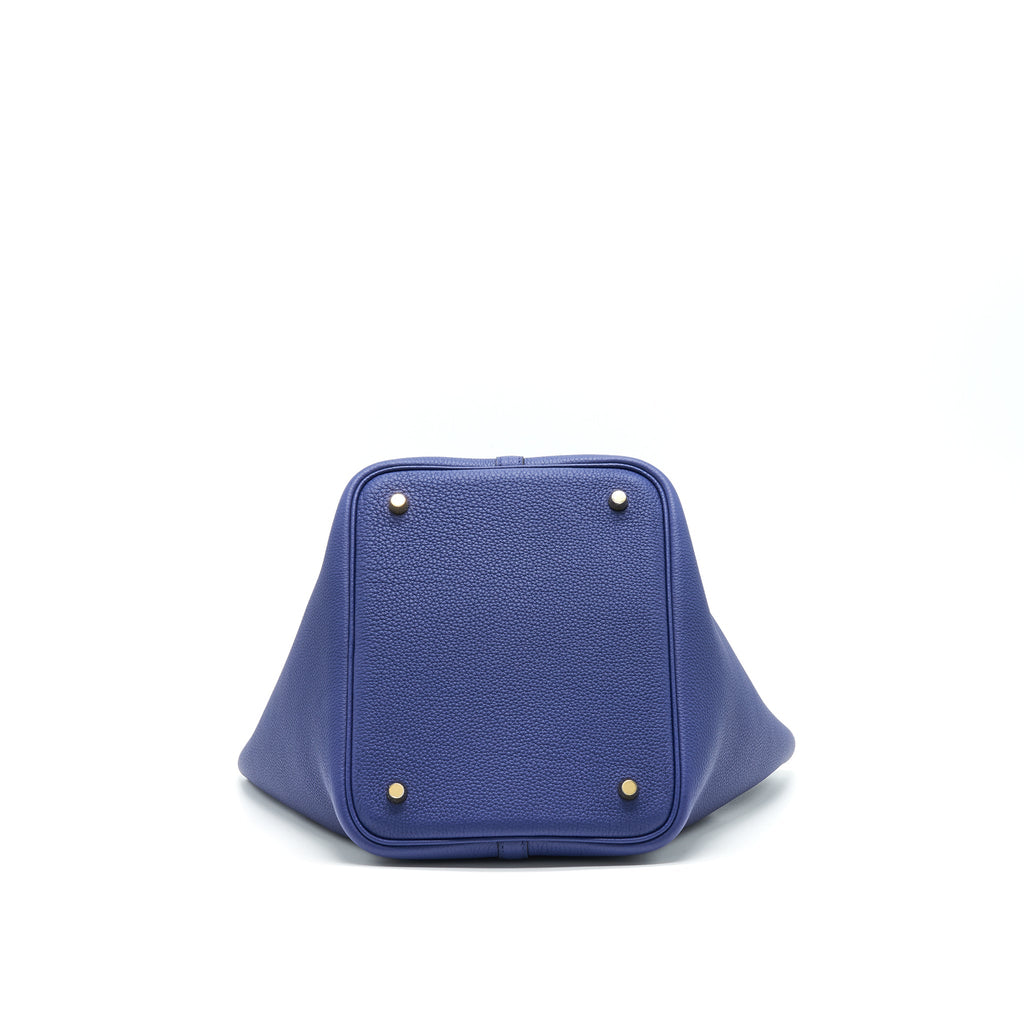 HERMES PICOTIN 22 LOCK BAG TAURILLON MAURICE LEATHER BLUE SAPHIR WITH GHW