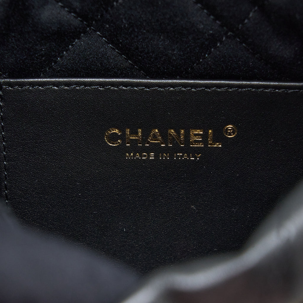 CHANEL MINI 22 BAG SHINY CALFSKIN BLACK BRUSHED GHW (MICROCHIP)