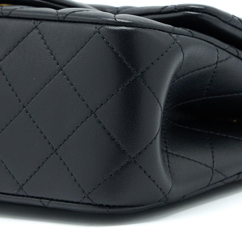 CHANEL 23S CAMELLIA CHAIN MINI SQUARE FLAP BAG LAMBSKIN BLACK BRUSHED GHW (MICROCHIP)