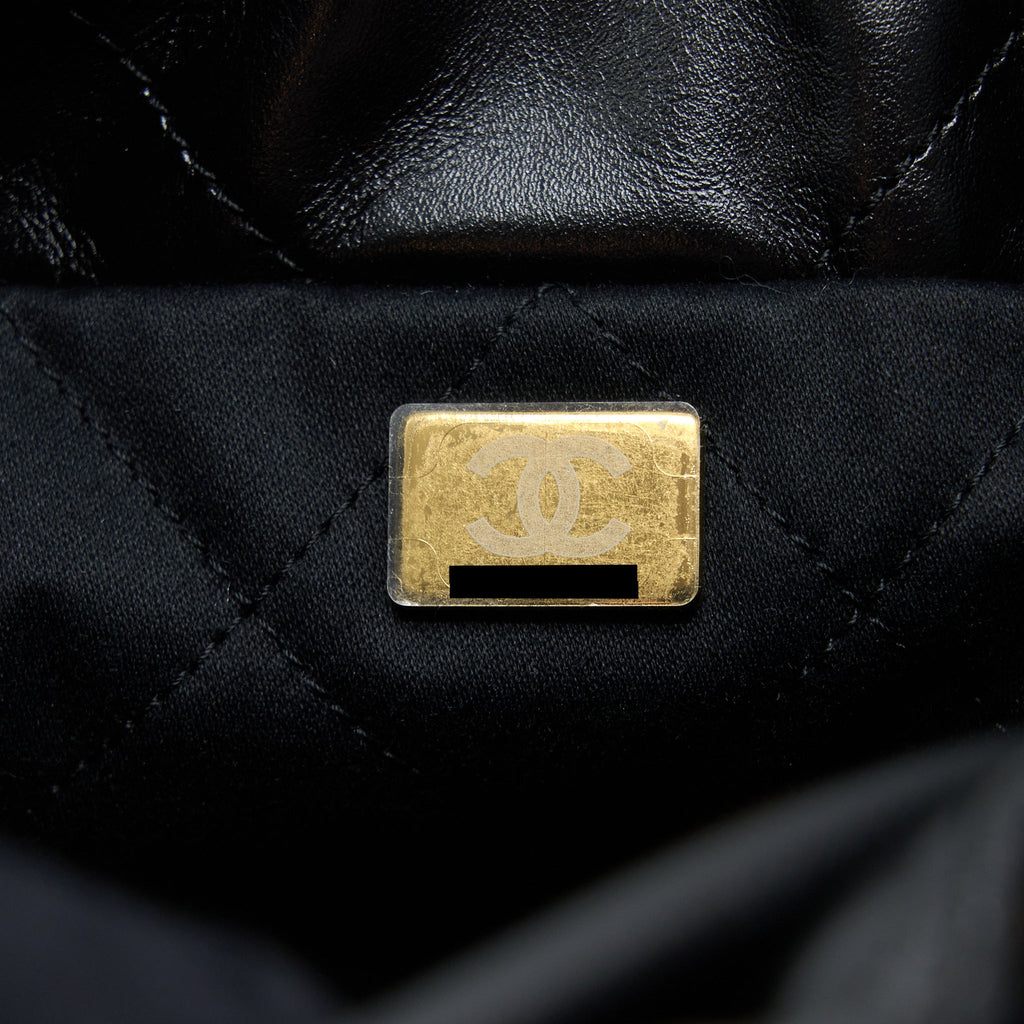 CHANEL MINI 22 BAG SHINY CALFSKIN BLACK BRUSHED GHW (MICROCHIP)