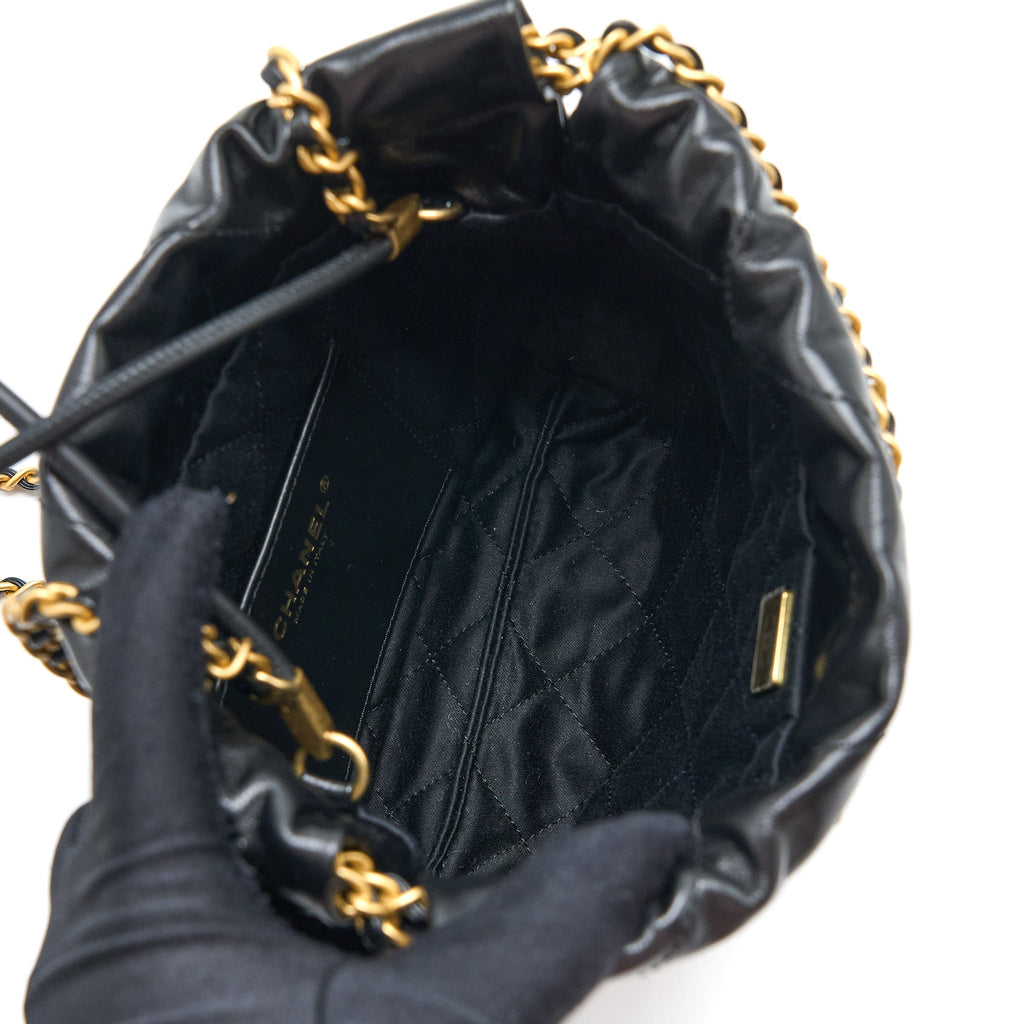 CHANEL MINI 22 BAG SHINY CALFSKIN BLACK BRUSHED GHW (MICROCHIP)