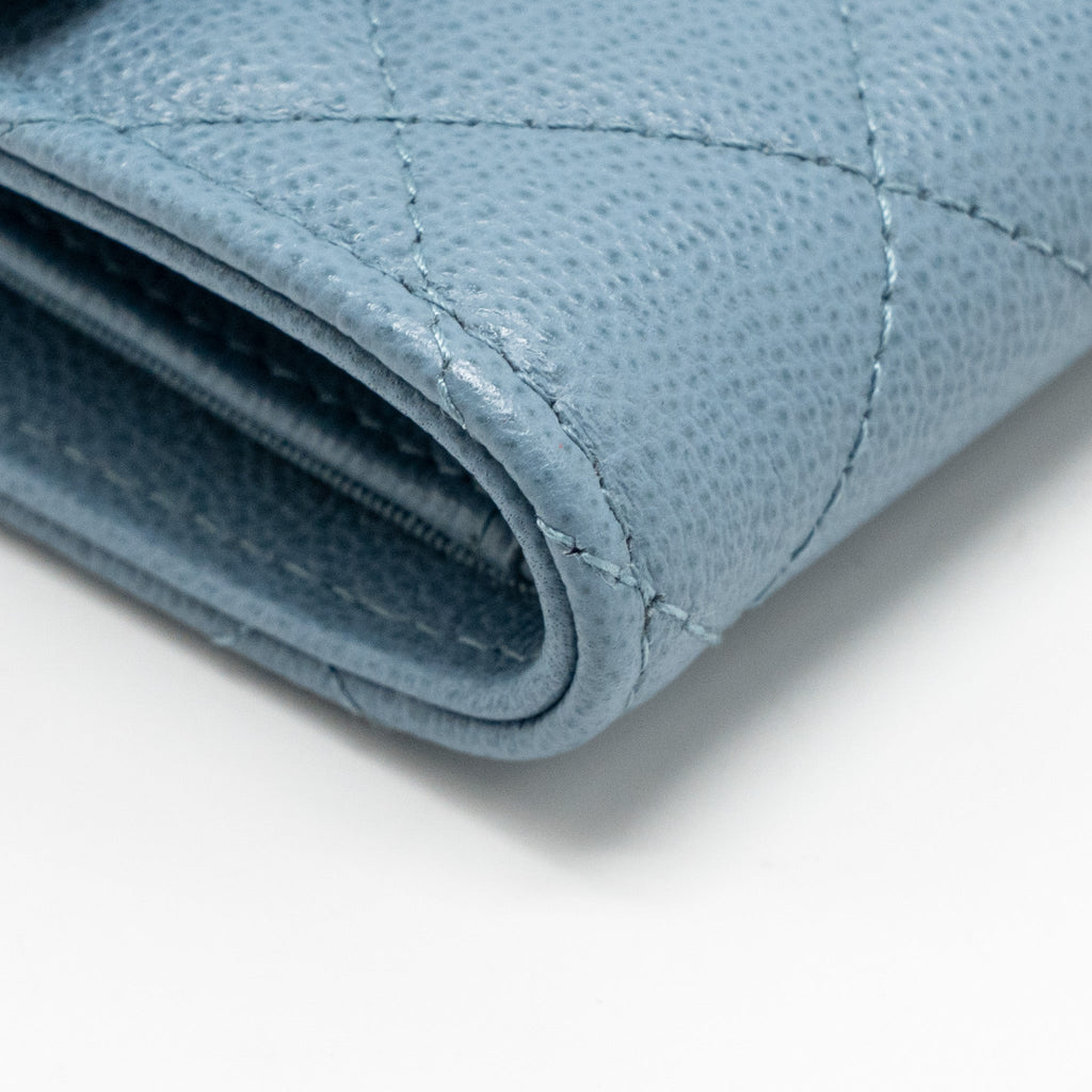 CHANEL QUILTED CC LOGO FLAP WALLET GRAINED CALFSKIN BLUE SHW