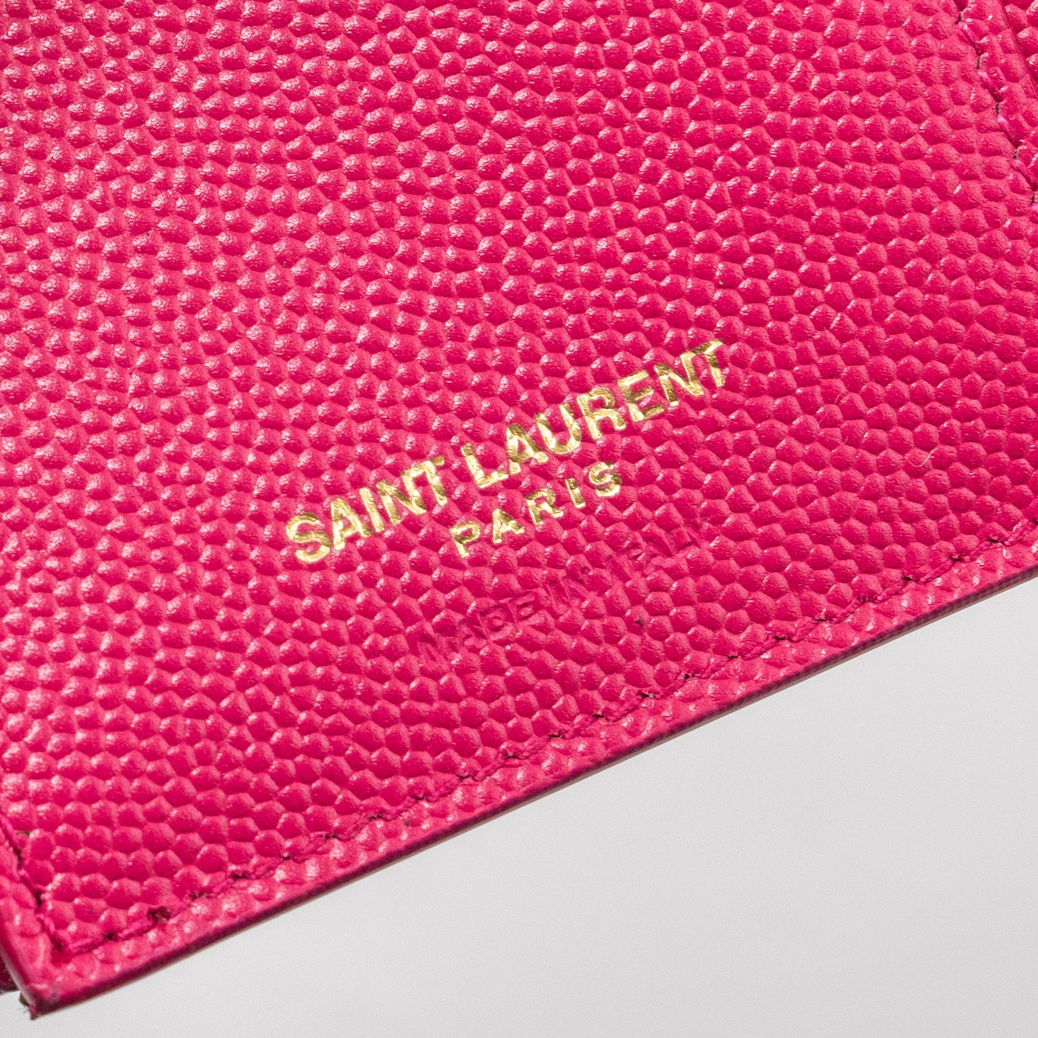 SAINT LAURENT COMPACT TRI-FOLD WALLET CALFSKIN PINK GHW