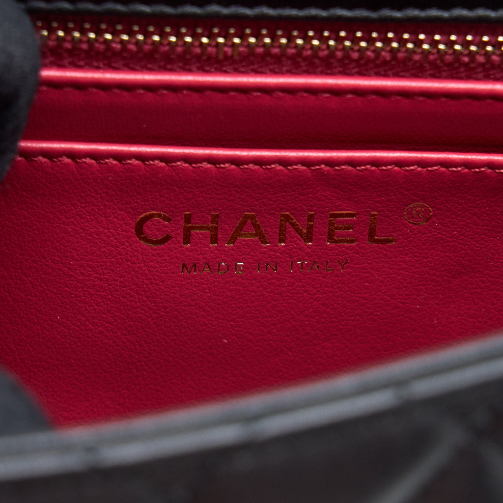 CHANEL 23S CAMELLIA CHAIN MINI SQUARE FLAP BAG LAMBSKIN BLACK BRUSHED GHW (MICROCHIP)