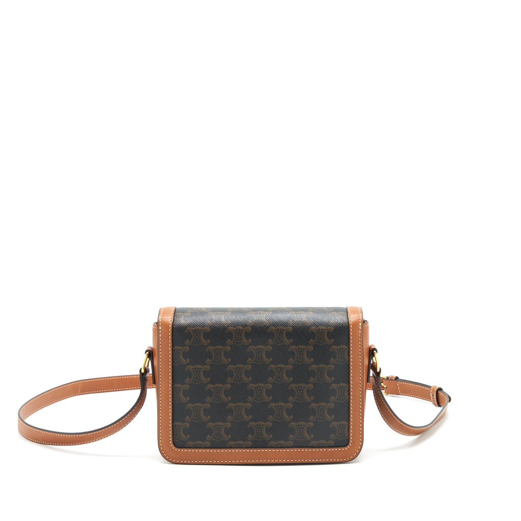 CELINE TEEN TRIOMPHE BAG IN TRIOMPHE CANVAS AND CALFSKIN TAN