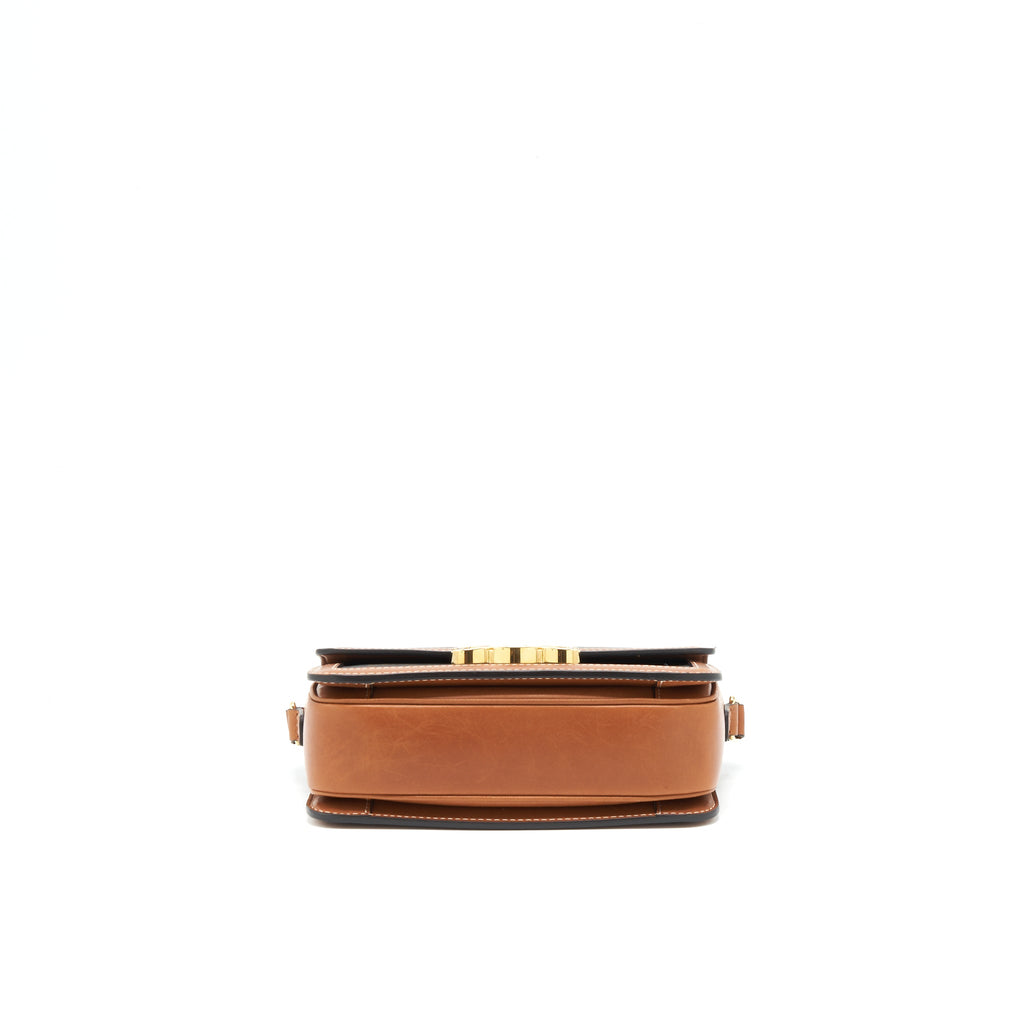 CELINE TEEN TRIOMPHE BAG IN TRIOMPHE CANVAS AND CALFSKIN TAN