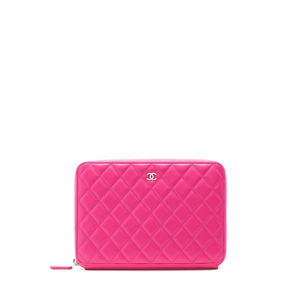 CHANEL QUILTED ZIPPER CLUTCH LAMBSKIN PINK SHW