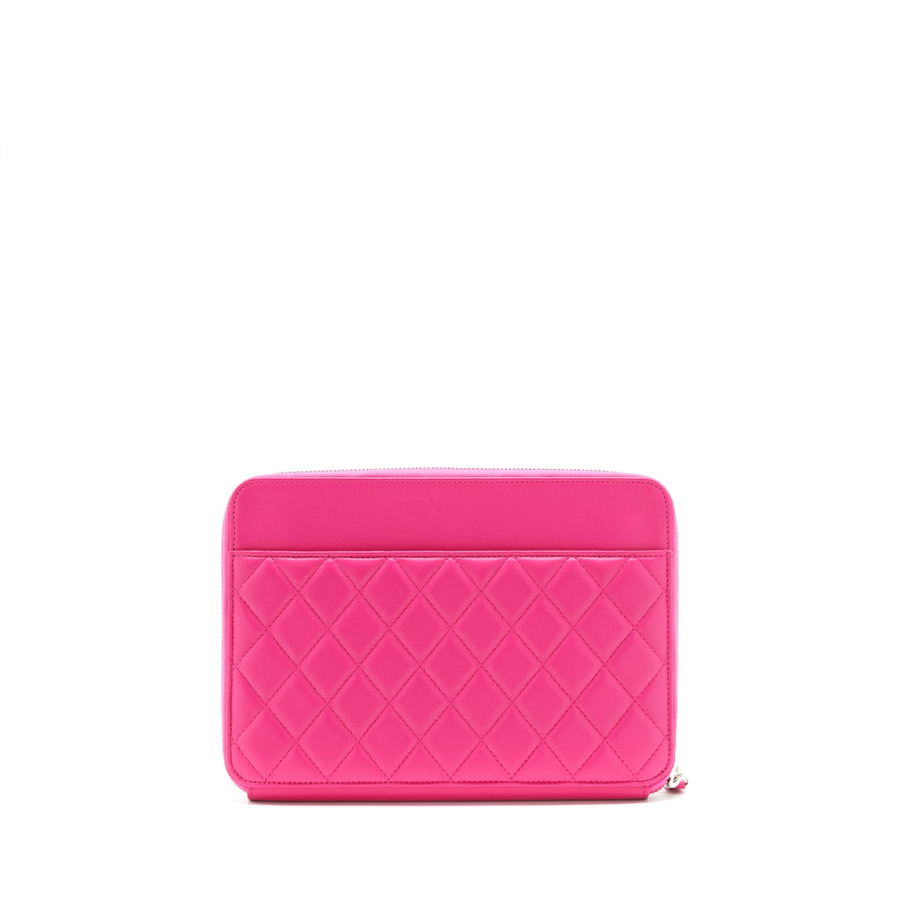 CHANEL QUILTED ZIPPER CLUTCH LAMBSKIN PINK SHW