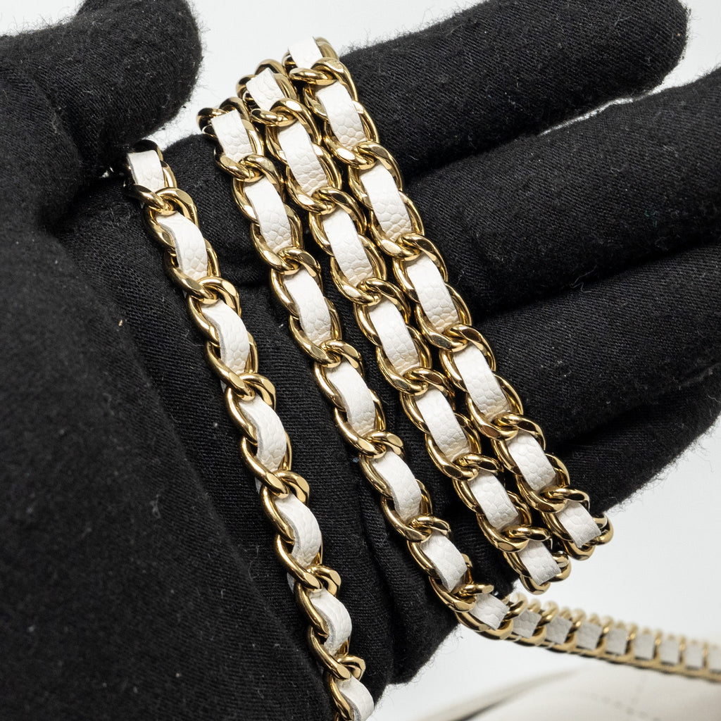 CHANEL DETAIL CRYSTAL CC LOGO WALLET ON CHAIN CAVIAR WHITE LGHW(MICROCHIP)