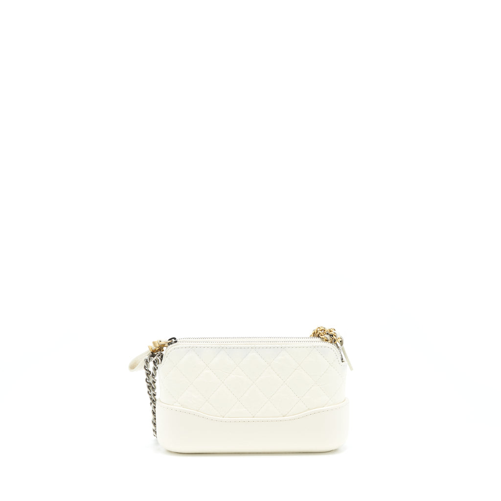 CHANEL GABRIELLE CLUTCH ON CHAIN AGED CALFSKIN WHITE WITH SILVER AND GOLD HARDWARE