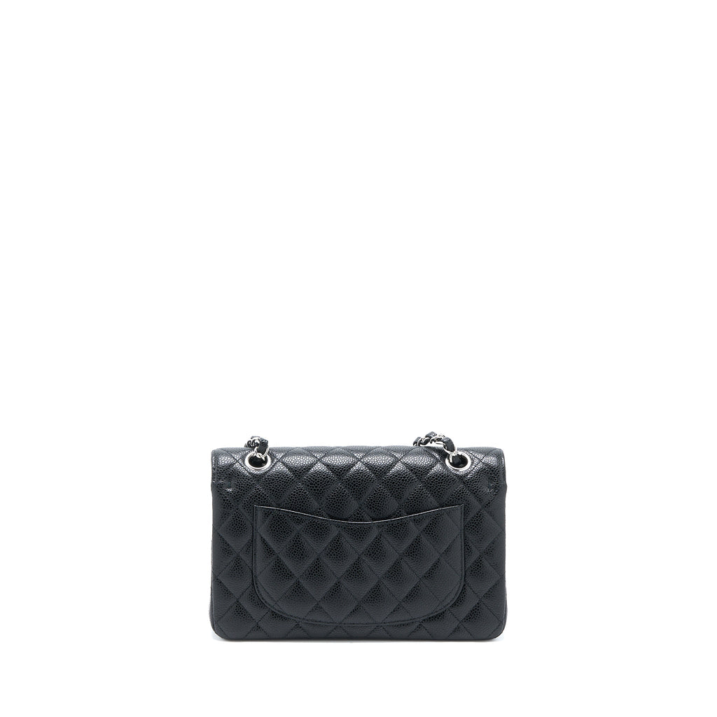 CHANEL SMALL CLASSIC DOUBLE FLAP BAG CAVIAR BLACK SHW (MICROCHIP)