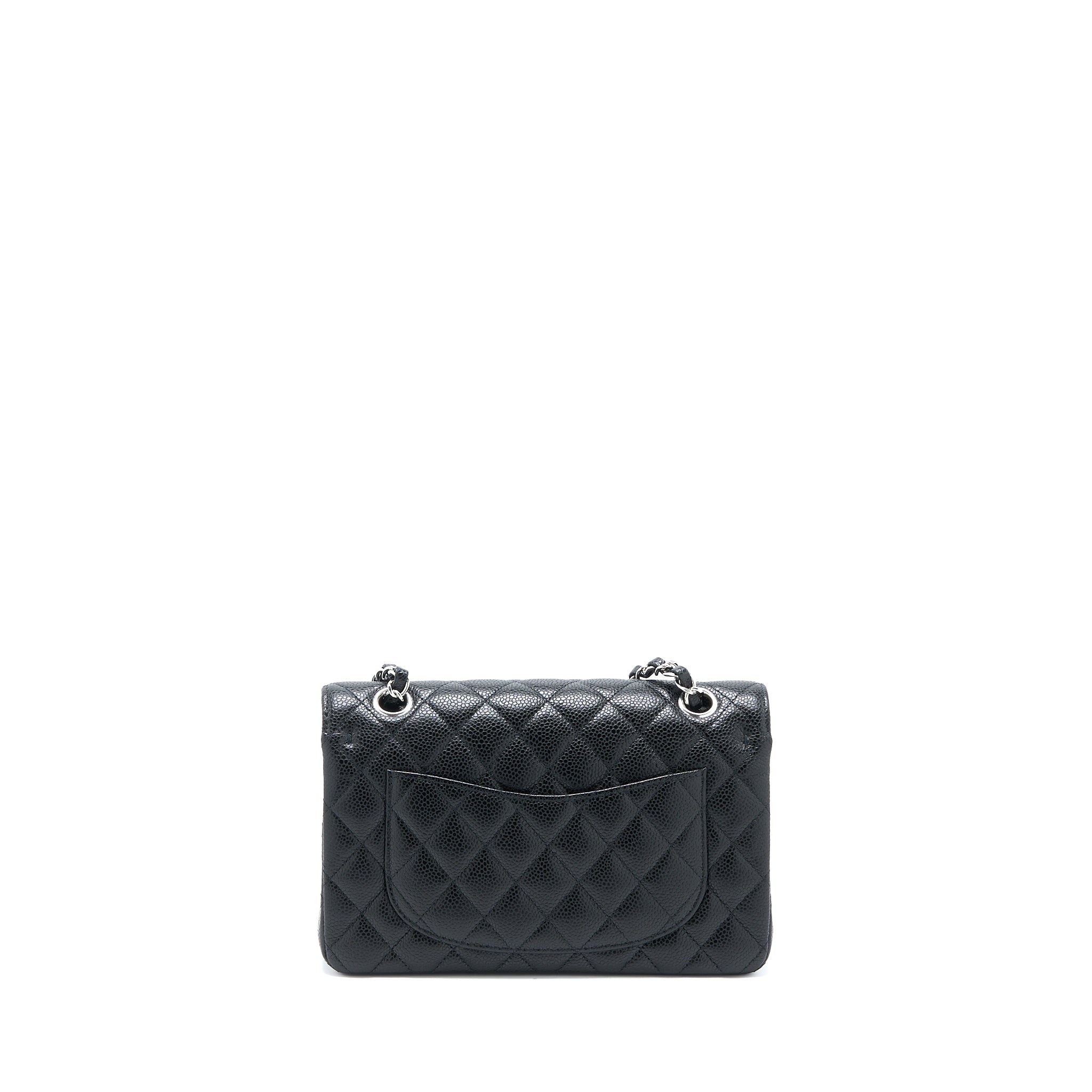 CHANEL SMALL CLASSIC DOUBLE FLAP BAG CAVIAR BLACK SHW (MICROCHIP)