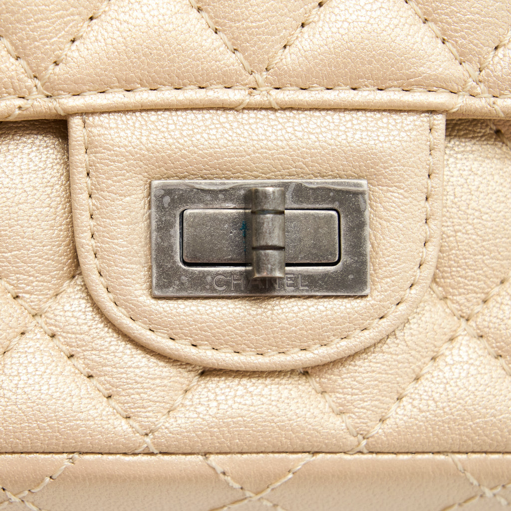 CHANEL 2.55 MINI REISSUE FLAP BAG LAMBSKIN LIGHT BEIGE RUTHENIUM HARDWARE