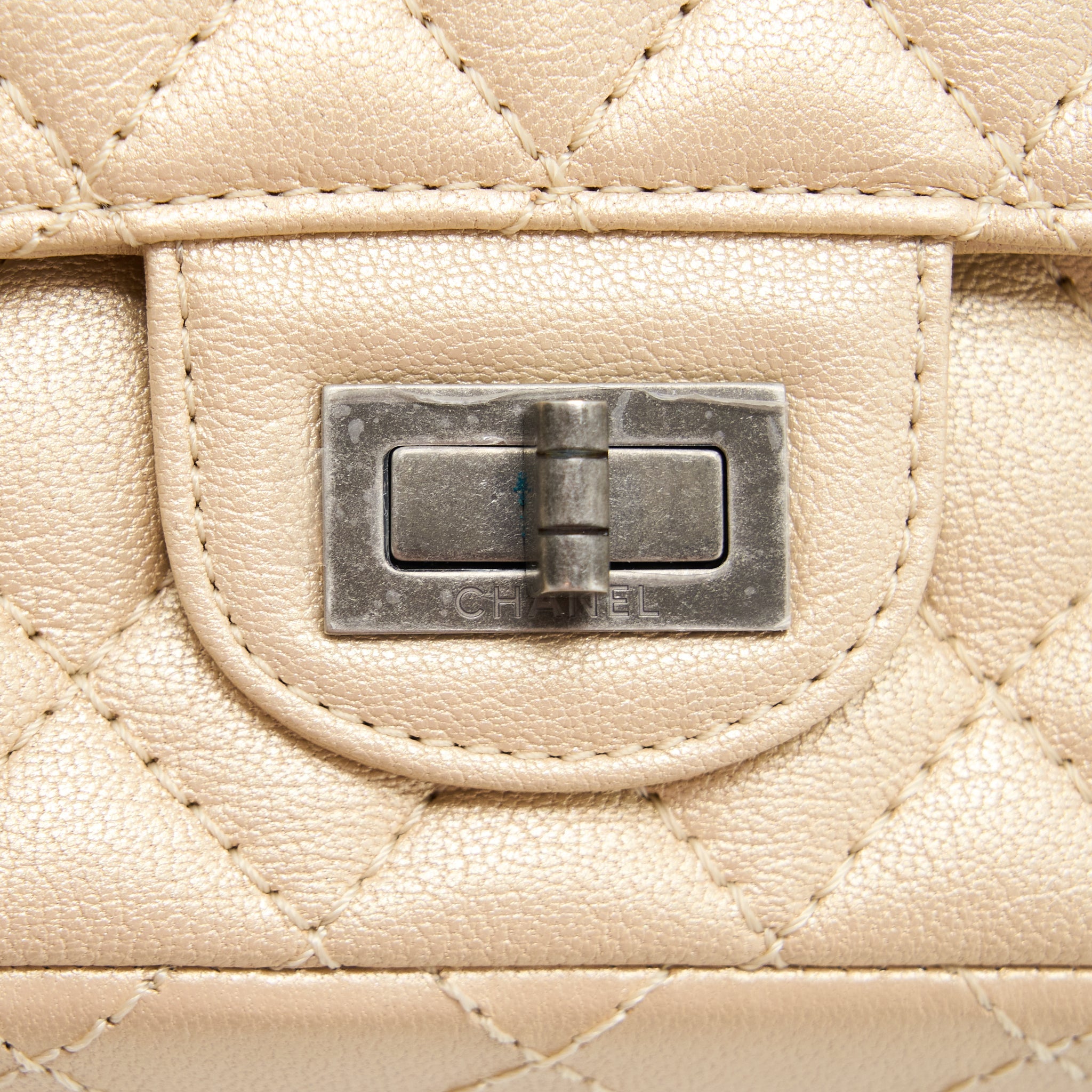 CHANEL 2.55 MINI REISSUE FLAP BAG LAMBSKIN LIGHT BEIGE RUTHENIUM HARDWARE