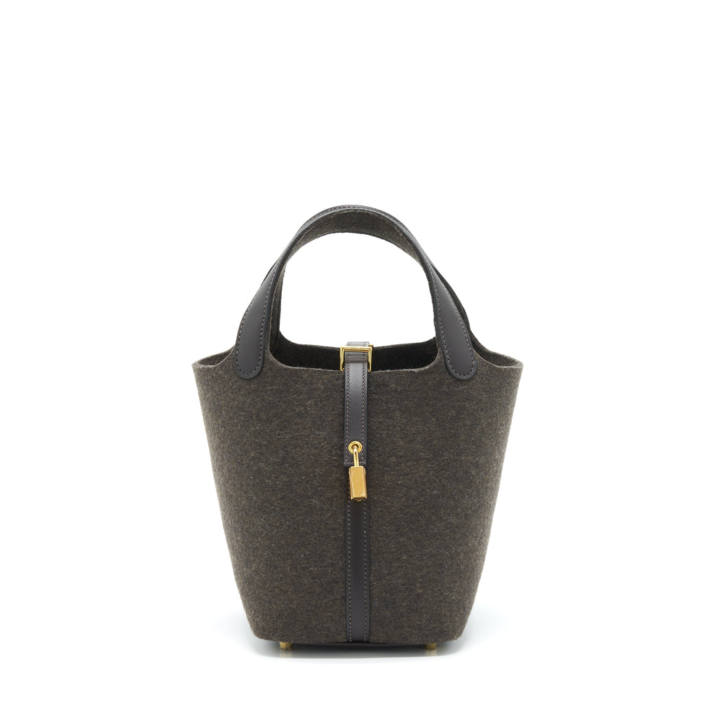 HERMES PICOTIN 18 FELT LOCK BAG EBENE GHW