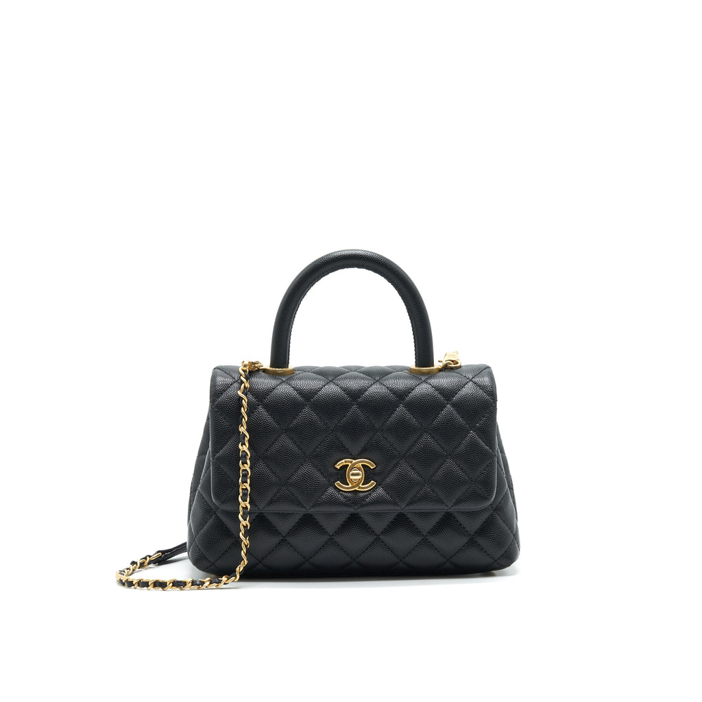 CHANEL MINI COCO HANDLE FLAP CAVIAR IN BLACK GHW