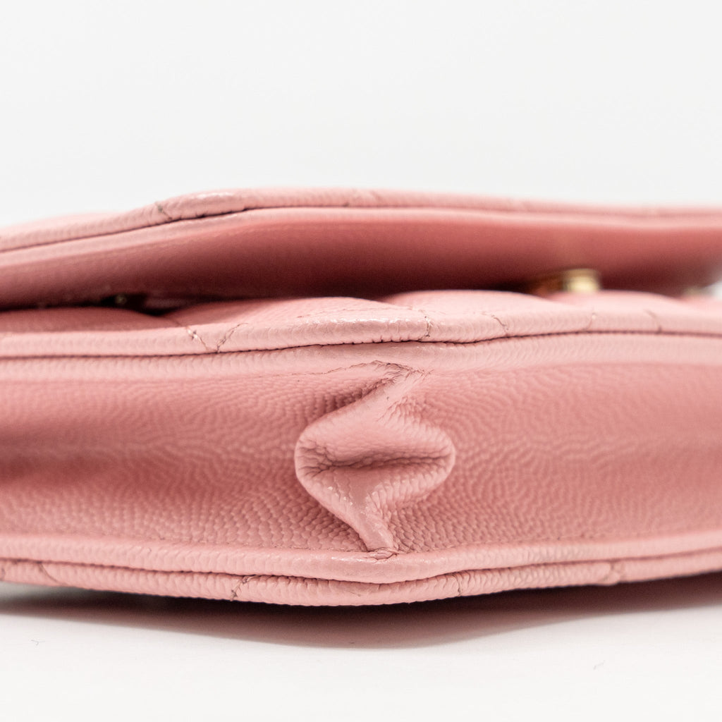 CHANEL CLASSIC WALLET ON CHAIN CAVIAR PINK LGHW (MICROCHIP)