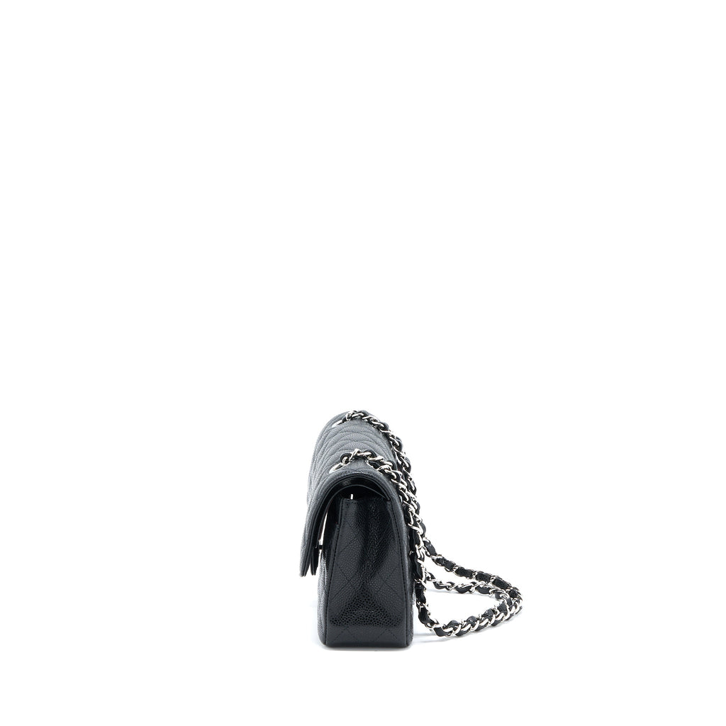 CHANEL SMALL CLASSIC DOUBLE FLAP BAG CAVIAR BLACK SHW (MICROCHIP)
