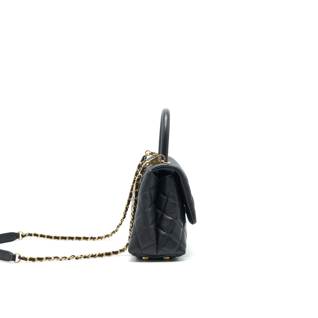 CHANEL MINI COCO HANDLE FLAP CAVIAR IN BLACK GHW