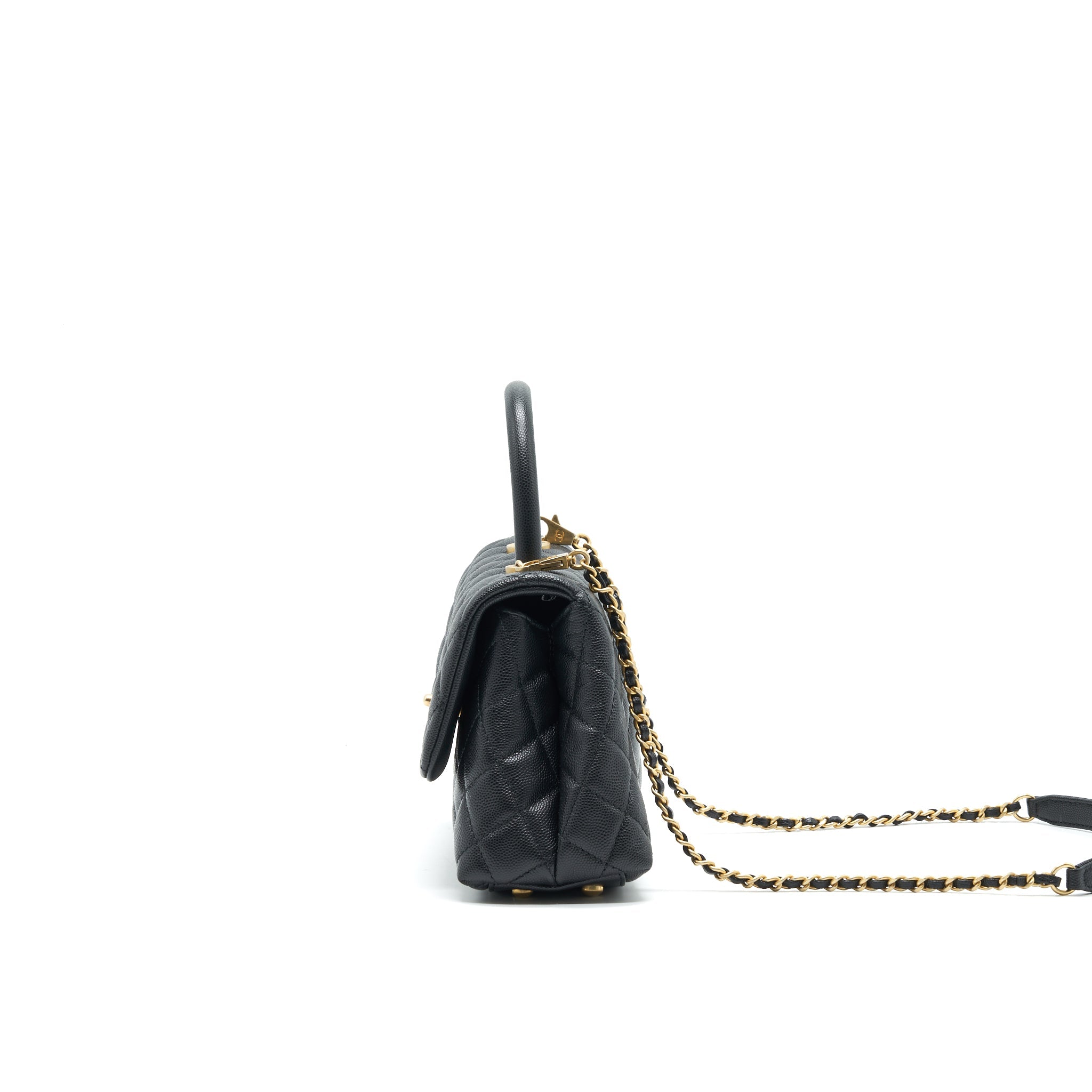 CHANEL MINI COCO HANDLE FLAP CAVIAR IN BLACK GHW