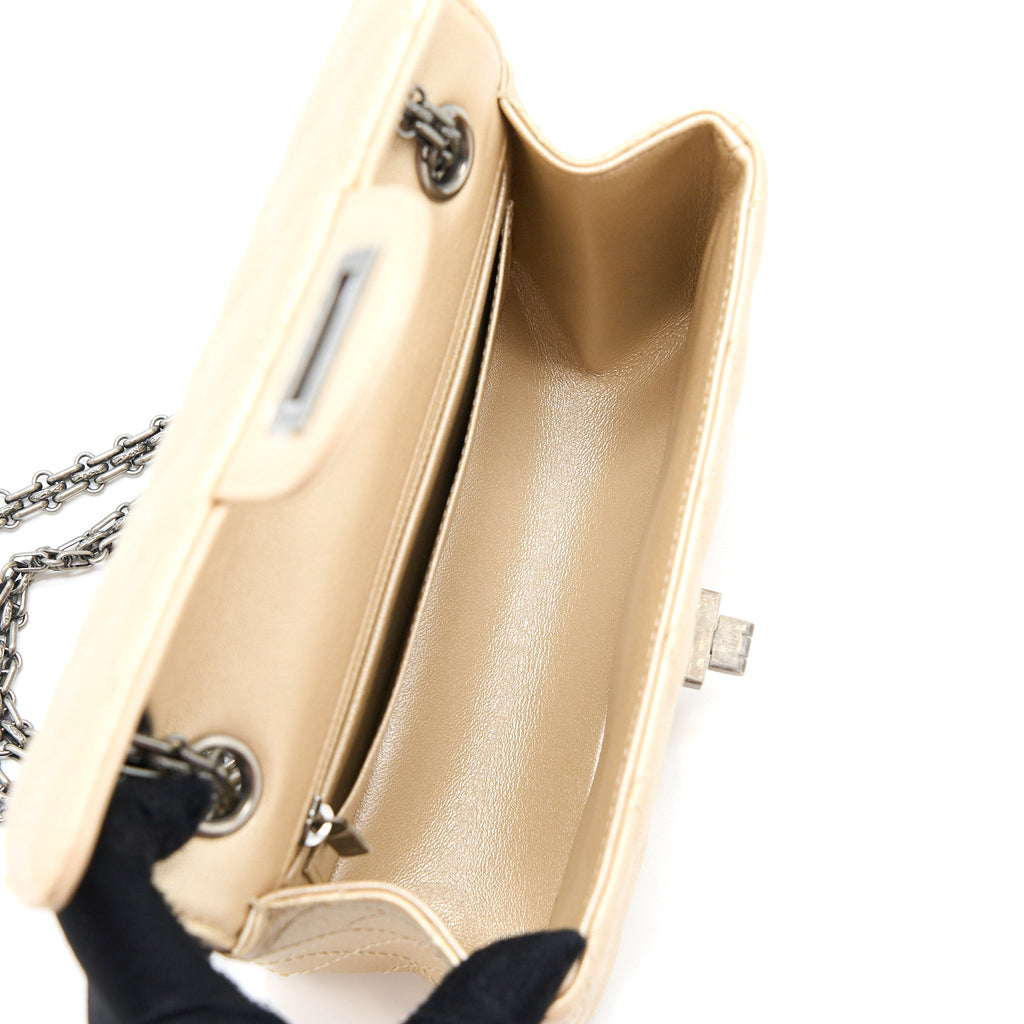 CHANEL 2.55 MINI REISSUE FLAP BAG LAMBSKIN LIGHT BEIGE RUTHENIUM HARDWARE