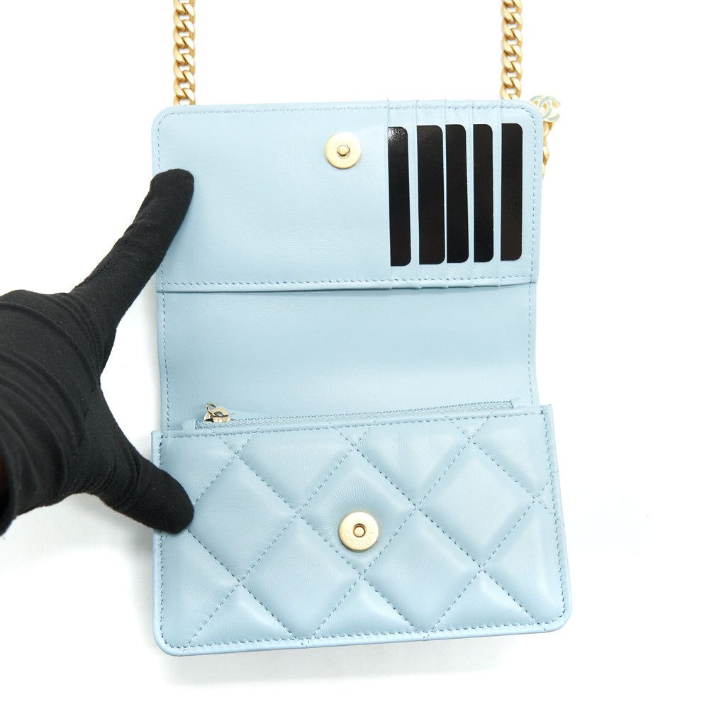 CHANEL 22P PURSE VANITY WITH CHAIN LIGHT BLUE GHW