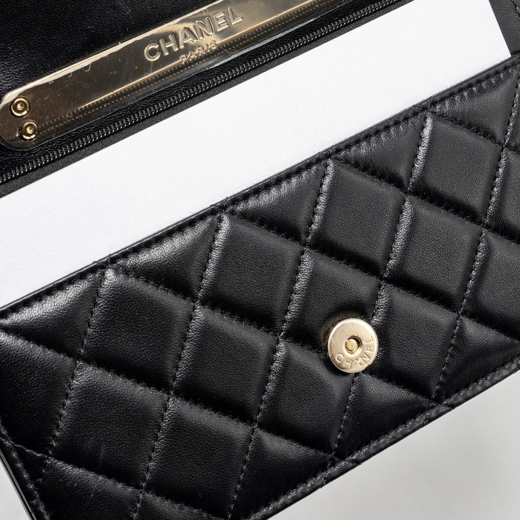 CHANEL LEATHER TOP HANDLE WALLET ON CHAIN LAMBSKIN BLACK LGHW (MICROCHIP)