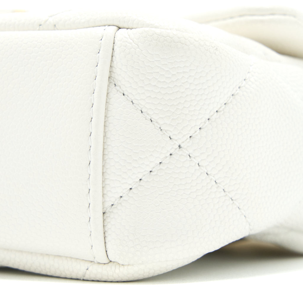 CHANEL 22A MINI SQUARE FLAP BAG CAVIAR WHITE BRUSHED GHW (MICROCHIP)