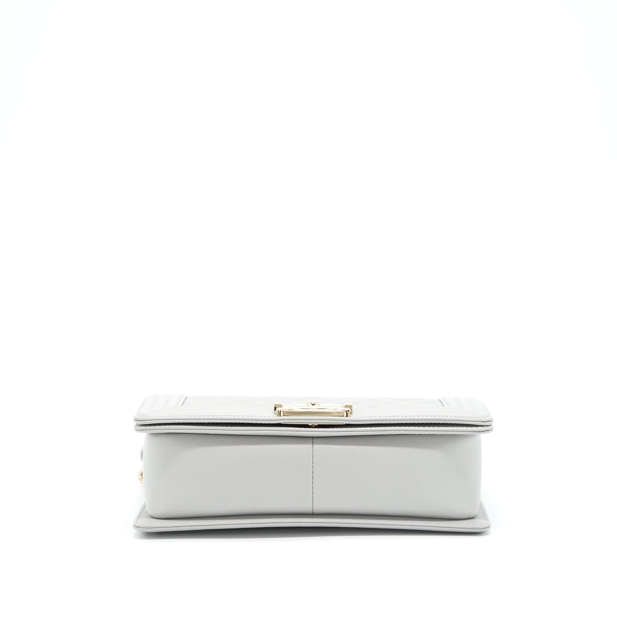 CHANEL MEDIUM BOY BAG CAVIAR LIGHT GREY SHW (MICROCHIP)