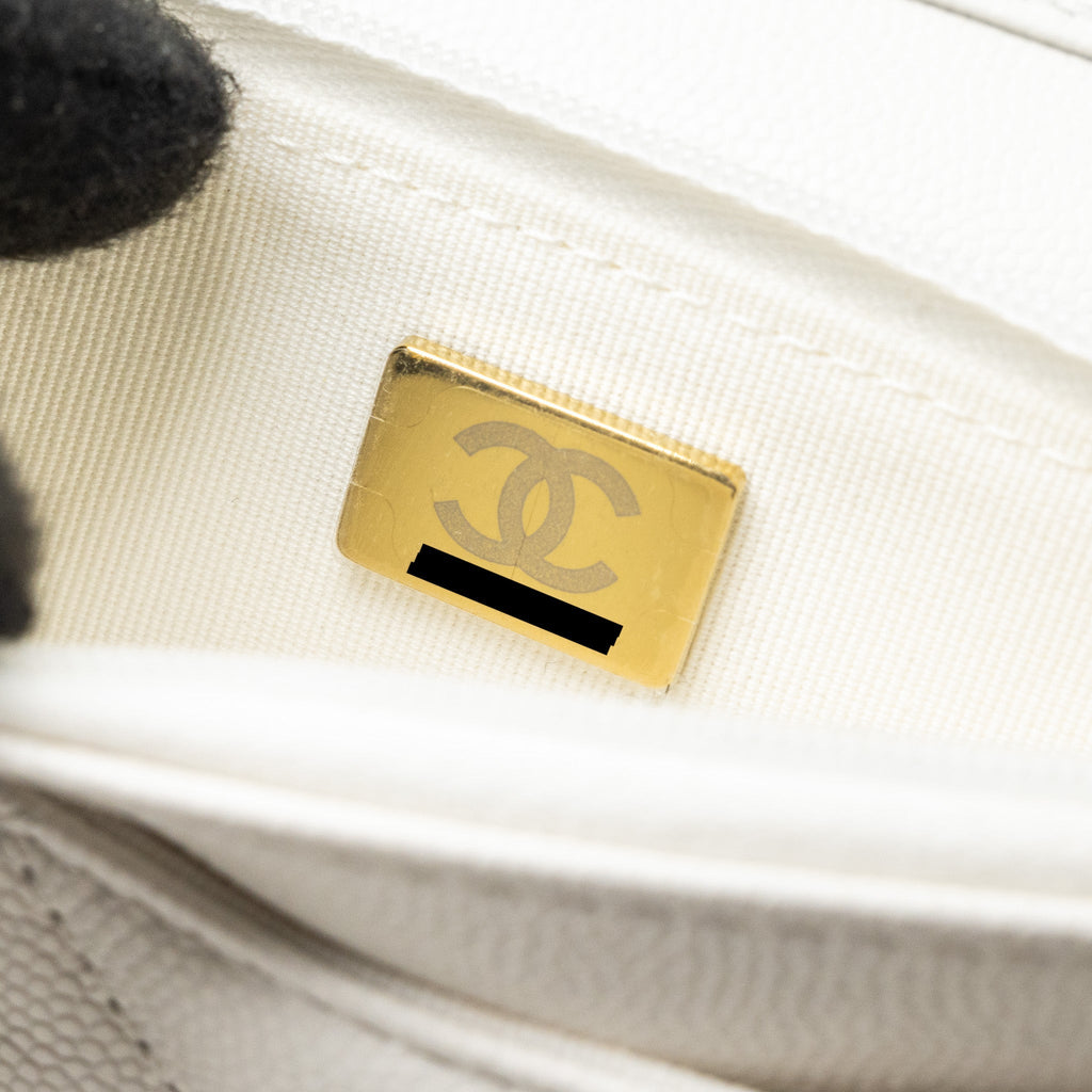CHANEL DETAIL CRYSTAL CC LOGO WALLET ON CHAIN CAVIAR WHITE LGHW(MICROCHIP)
