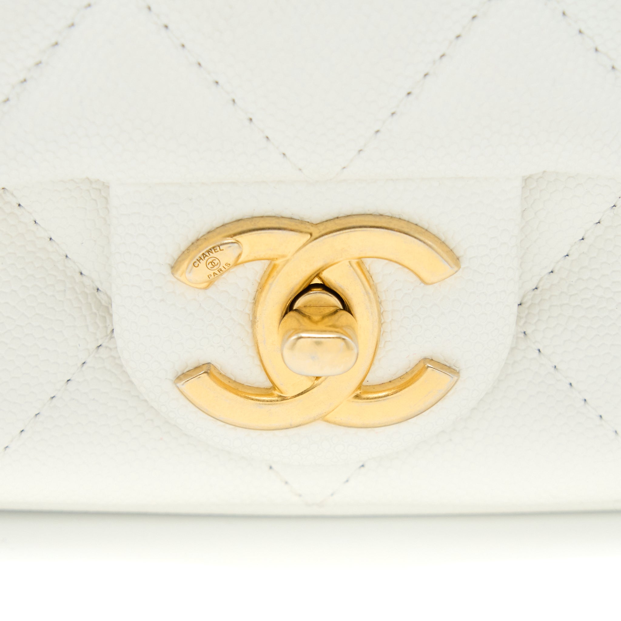 CHANEL 22A MINI SQUARE FLAP BAG CAVIAR WHITE BRUSHED GHW (MICROCHIP)