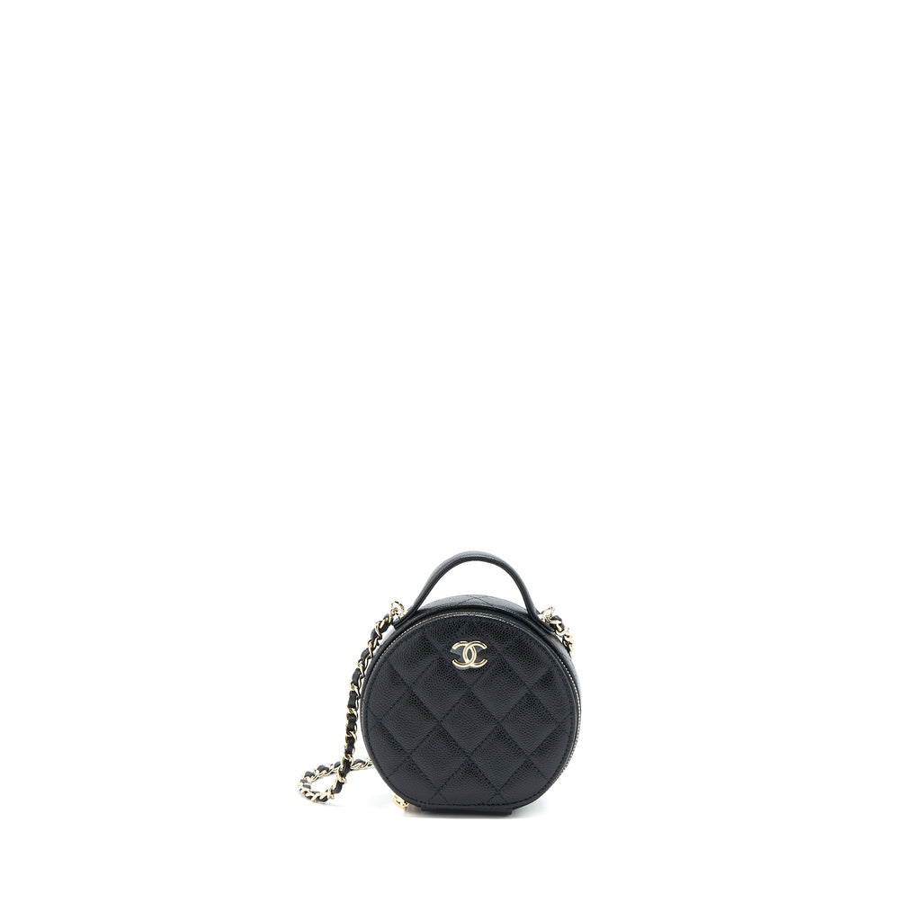 CHANEL MINI ROUND PURSE VANITY CAVIAR BLACK LGHW