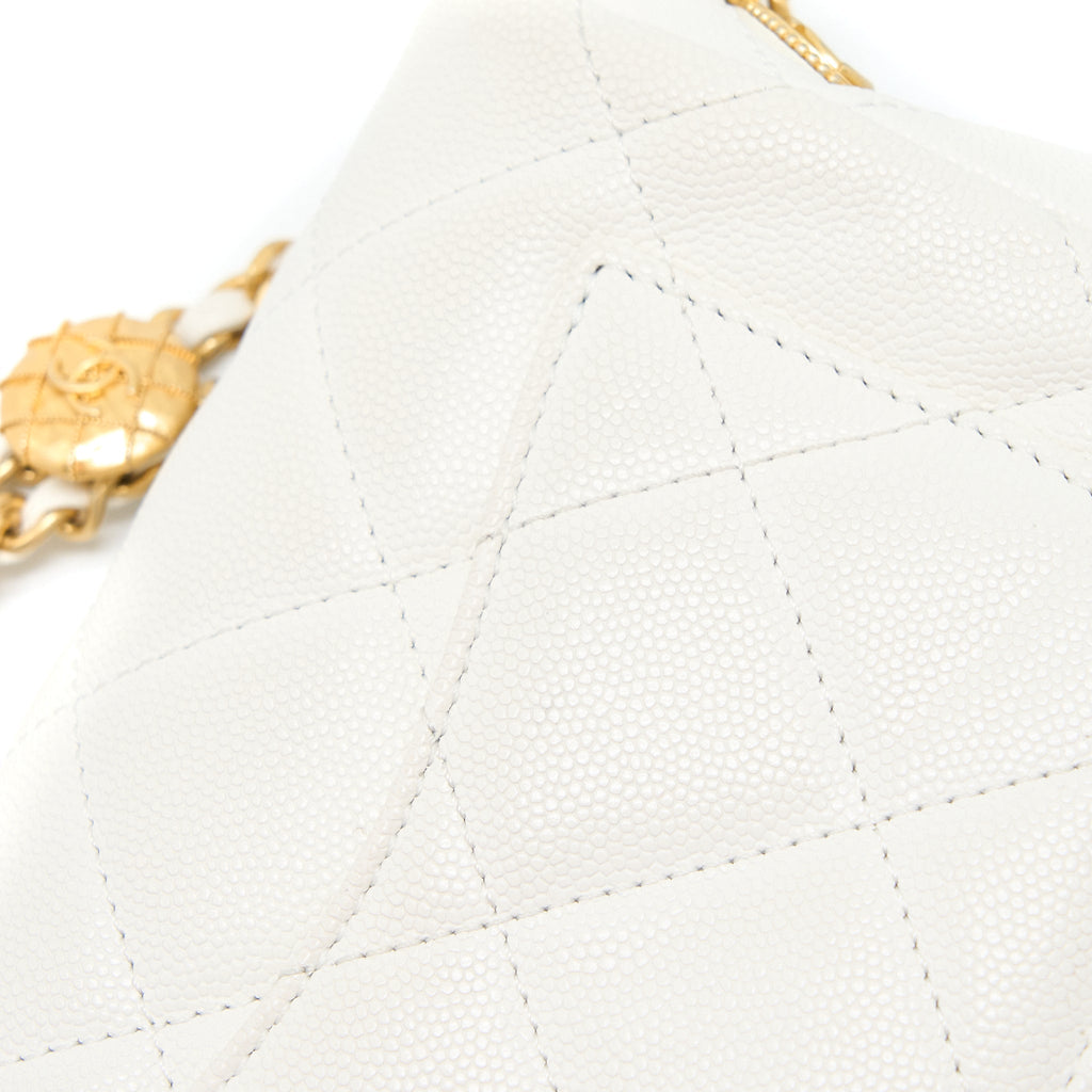 CHANEL 22A MINI SQUARE FLAP BAG CAVIAR WHITE BRUSHED GHW (MICROCHIP)