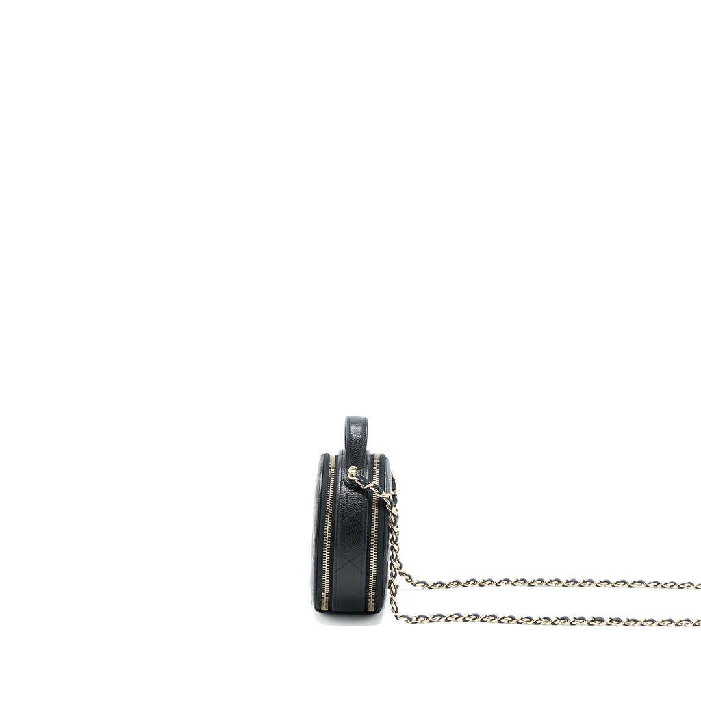 CHANEL MINI ROUND PURSE VANITY CAVIAR BLACK LGHW
