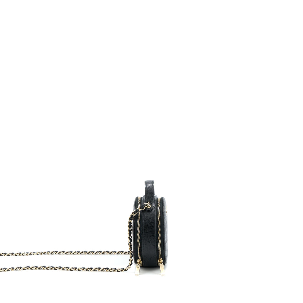 CHANEL MINI ROUND PURSE VANITY CAVIAR BLACK LGHW