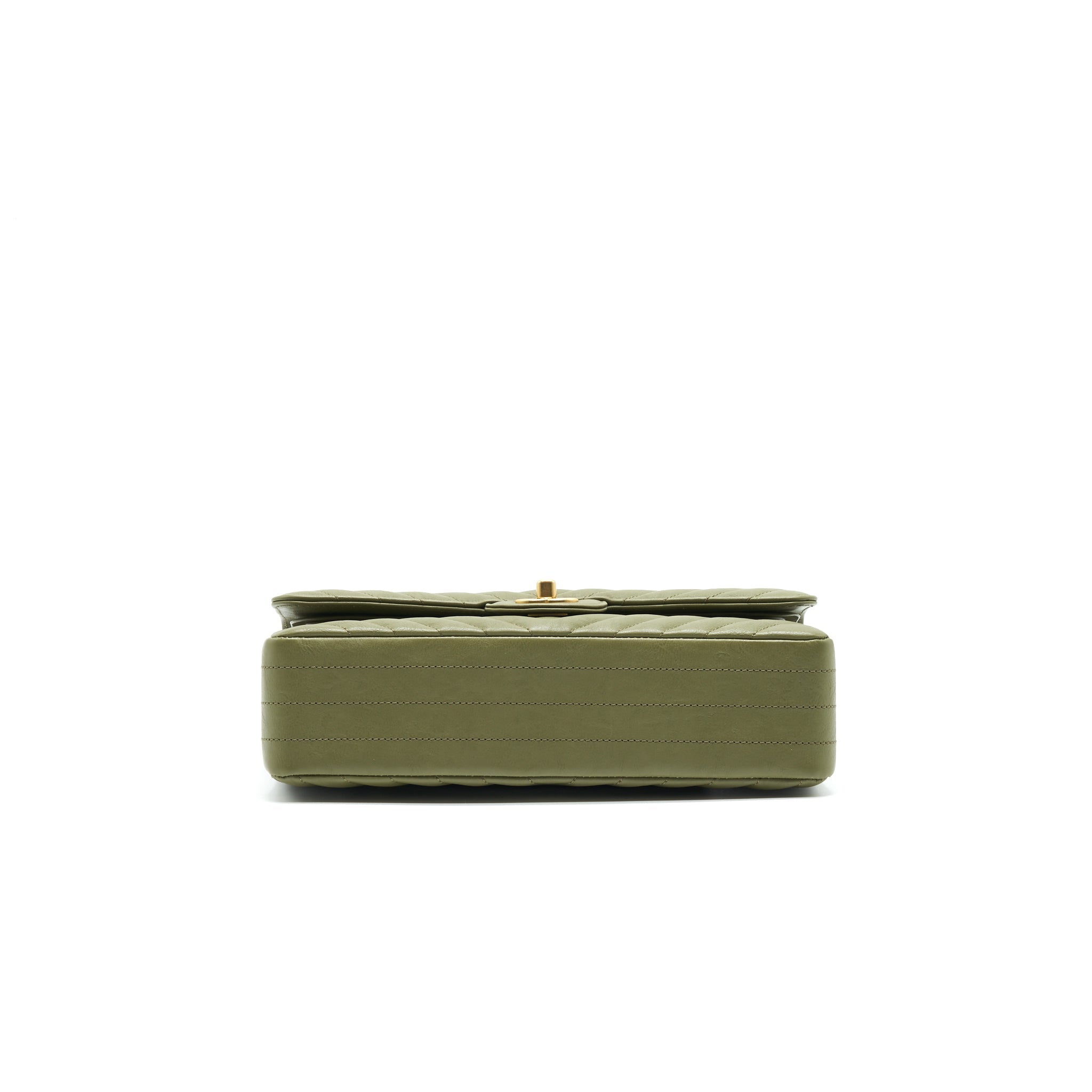 CHANEL CHEVRON MEDIUM CLASSIC DOUBLE FLAP BAG OLIVE-GREEN GHW