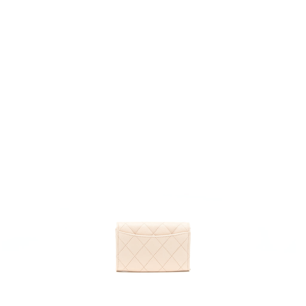 CHANEL 22C FLAP CARDHOLDER CAVIAR LIGHT BEIGE LGHW