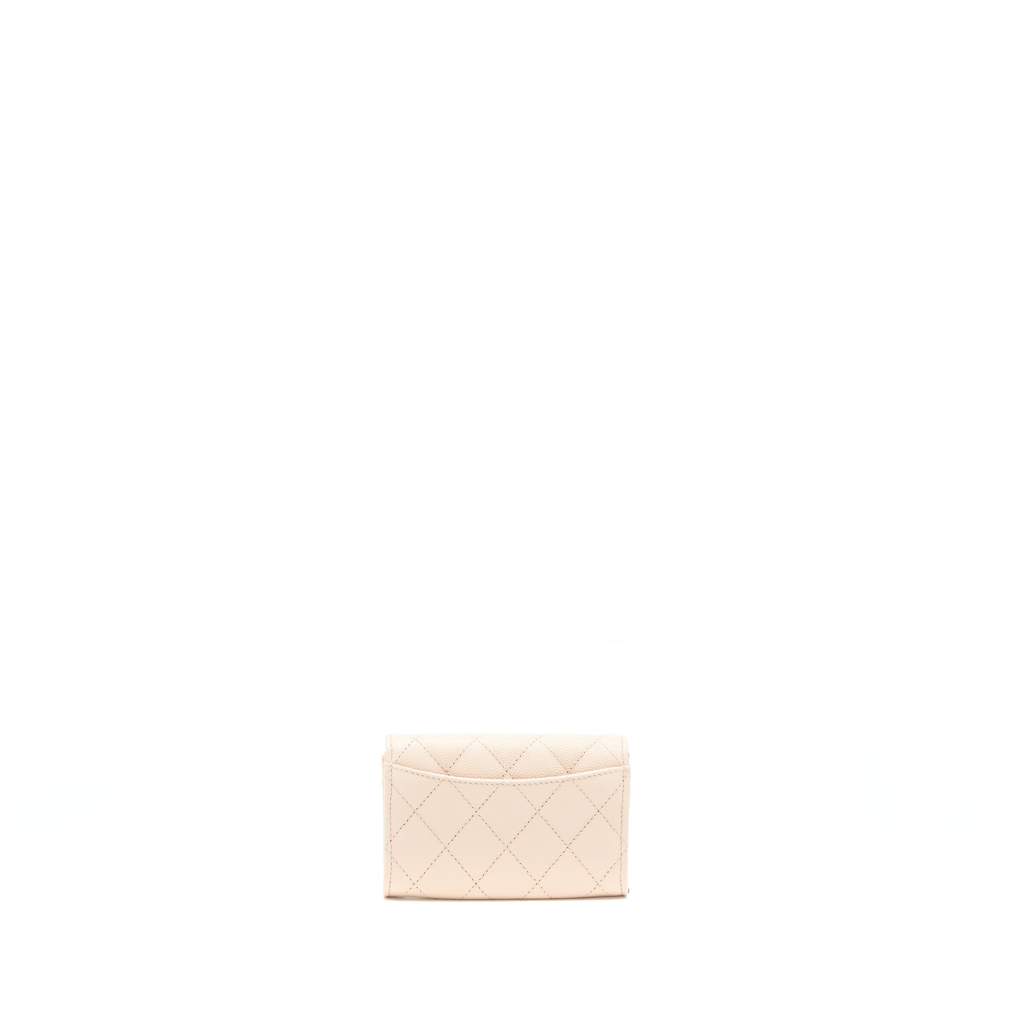 CHANEL 22C FLAP CARDHOLDER CAVIAR LIGHT BEIGE LGHW