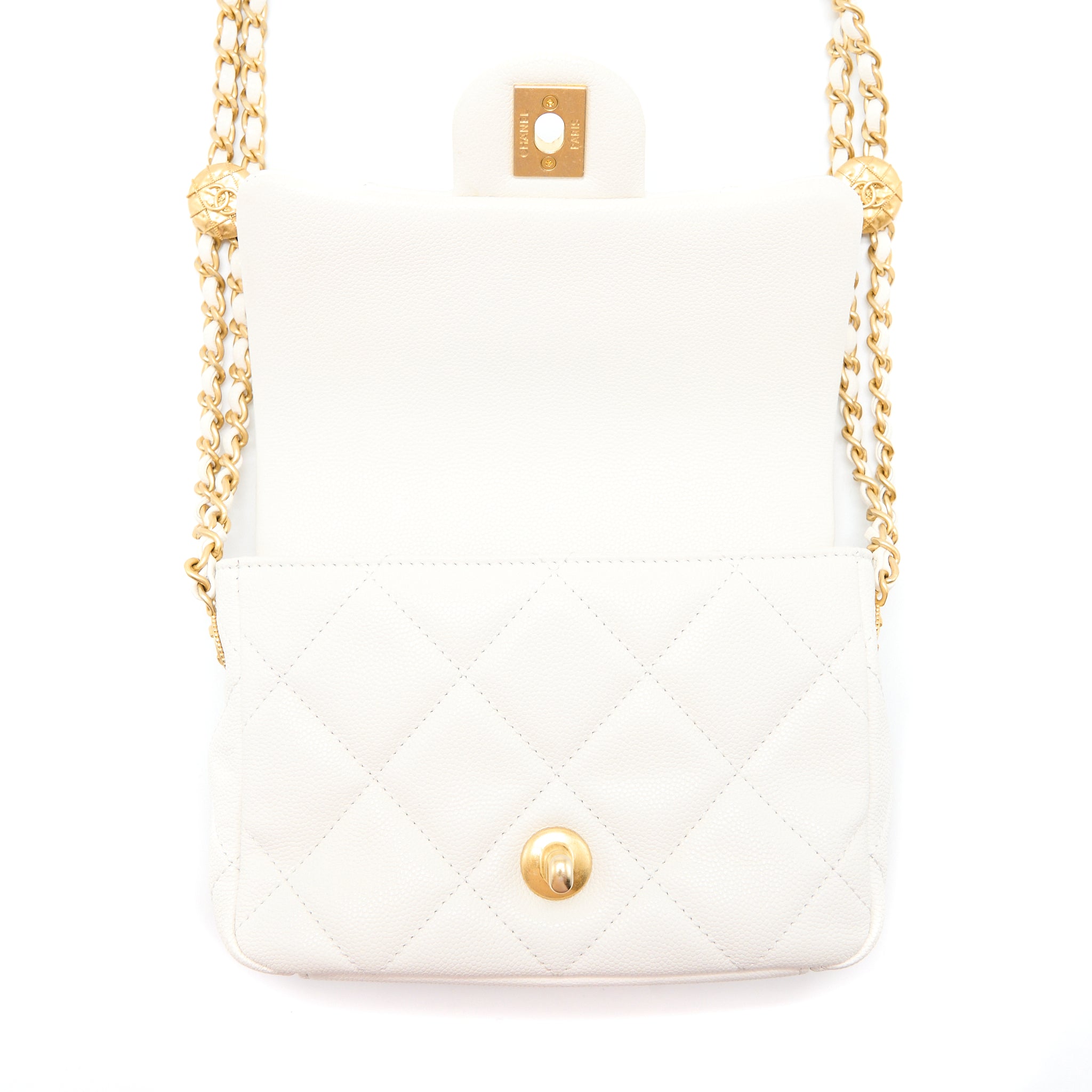 CHANEL 22A MINI SQUARE FLAP BAG CAVIAR WHITE BRUSHED GHW (MICROCHIP)
