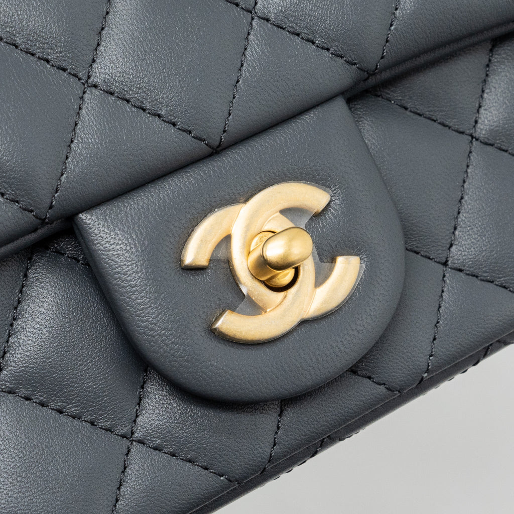 CHANEL PEARL CRUSH MINI RECTANGULAR FLAP BAG LAMBSKIN DARK GREY GHW (MICROCHIP)