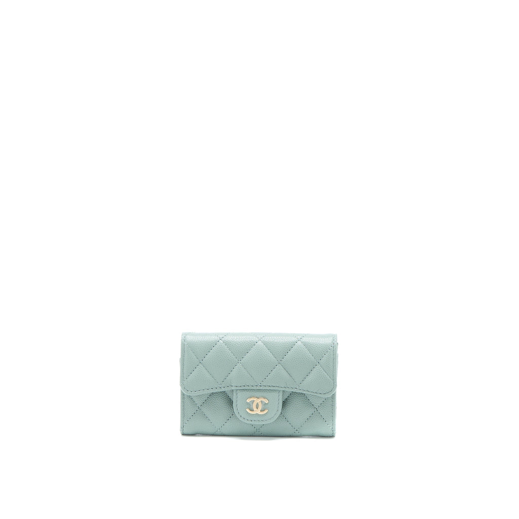 CHANEL 23C CLASSIC FLAP CARD HOLDER CAVIAR LIGHT GREY LGHW