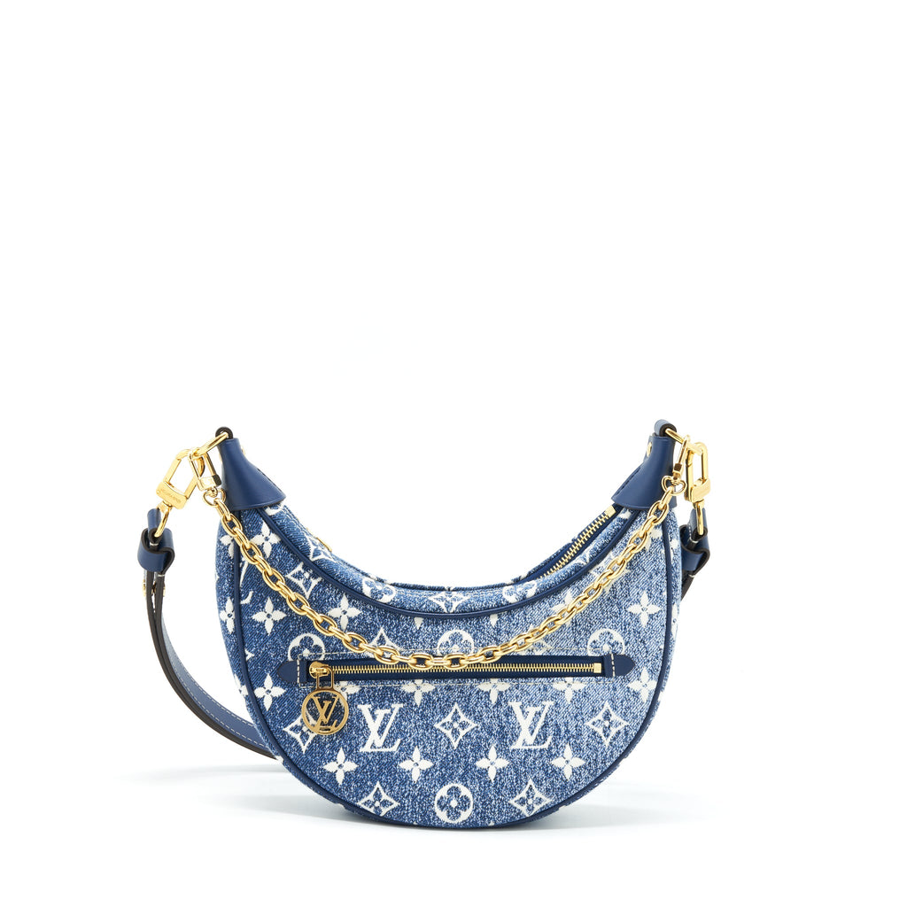 LOUIS VUITTON HALF-MOON LOOP BAGUETTE HANDBAG DENIM BLUE GHW