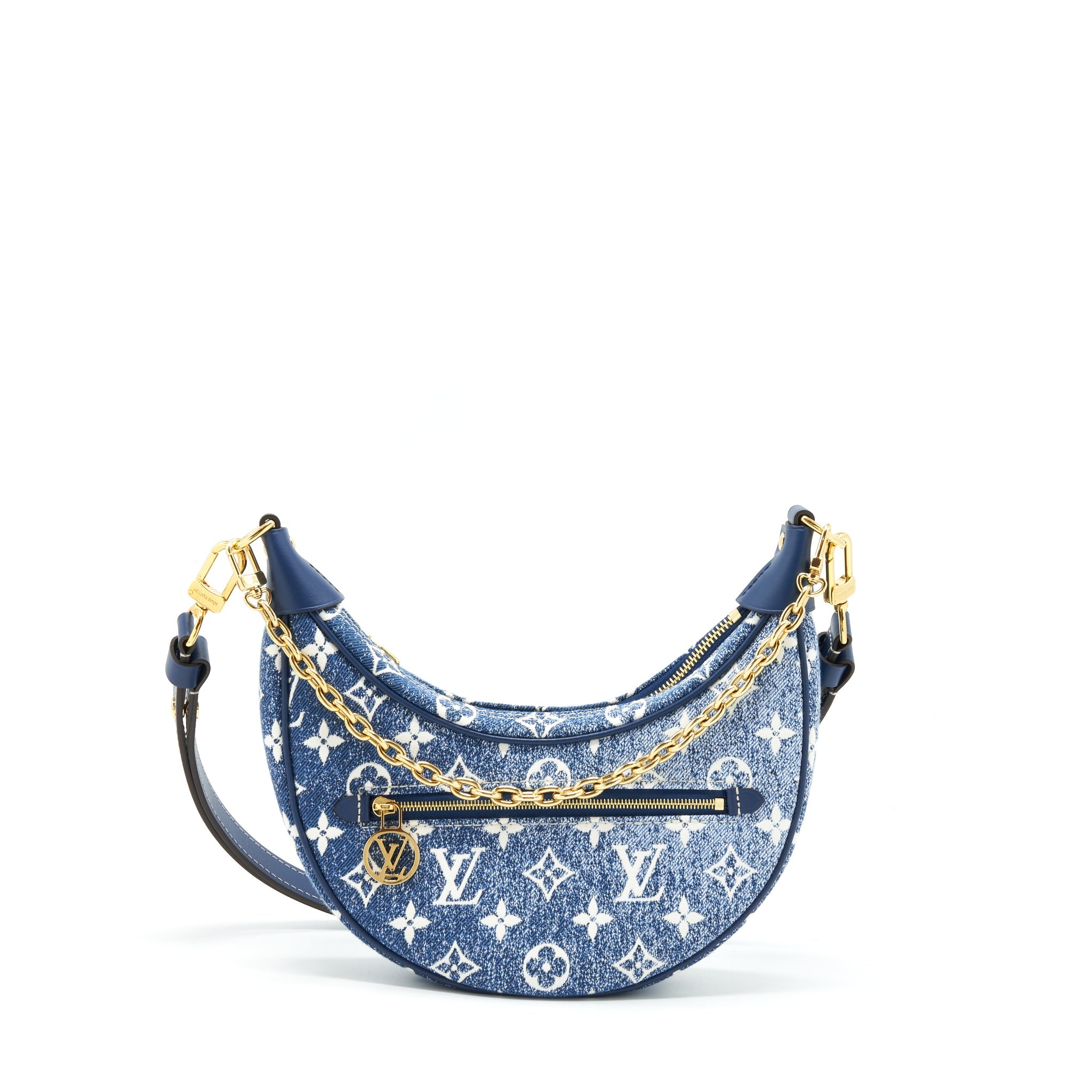 LOUIS VUITTON HALF-MOON LOOP BAGUETTE HANDBAG DENIM BLUE GHW