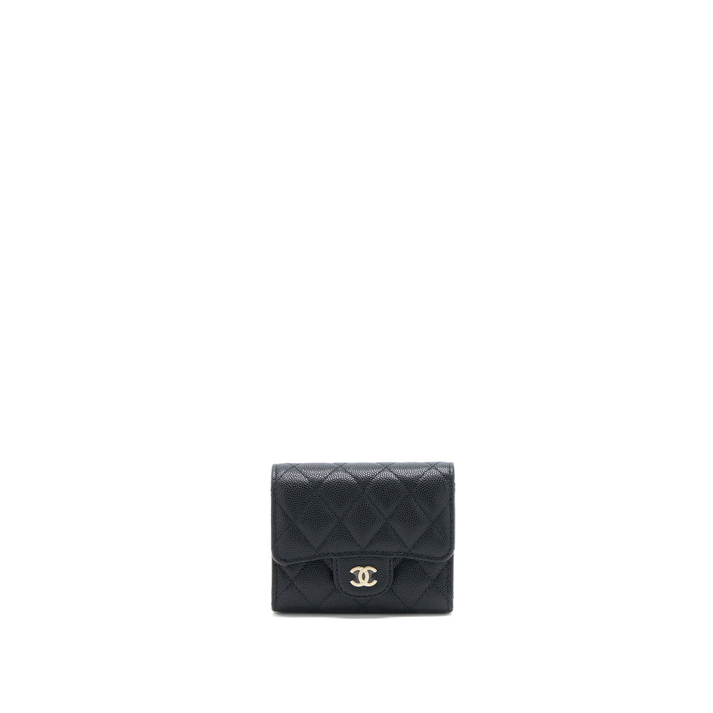 CHANEL CLASSIC FLAP COMPACT WALLET CAVIAR BLACK LGHW