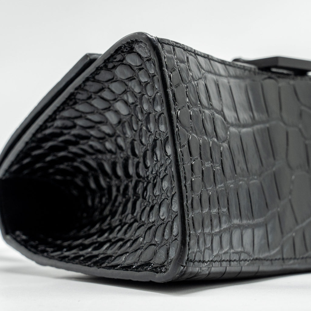 BALENCIAGA HOURGLASS S CROC-EMBOSSED CALFSKIN SO BLACK